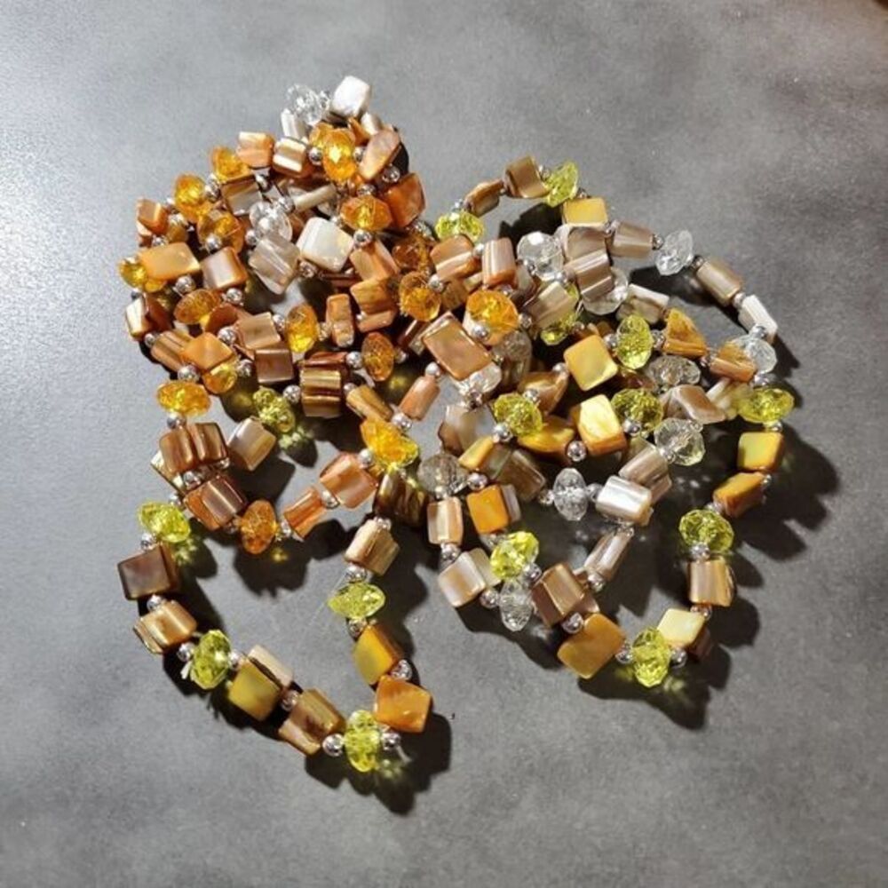 Treska Bundle of beaded Orange Yellow fall colors stretch bracelets